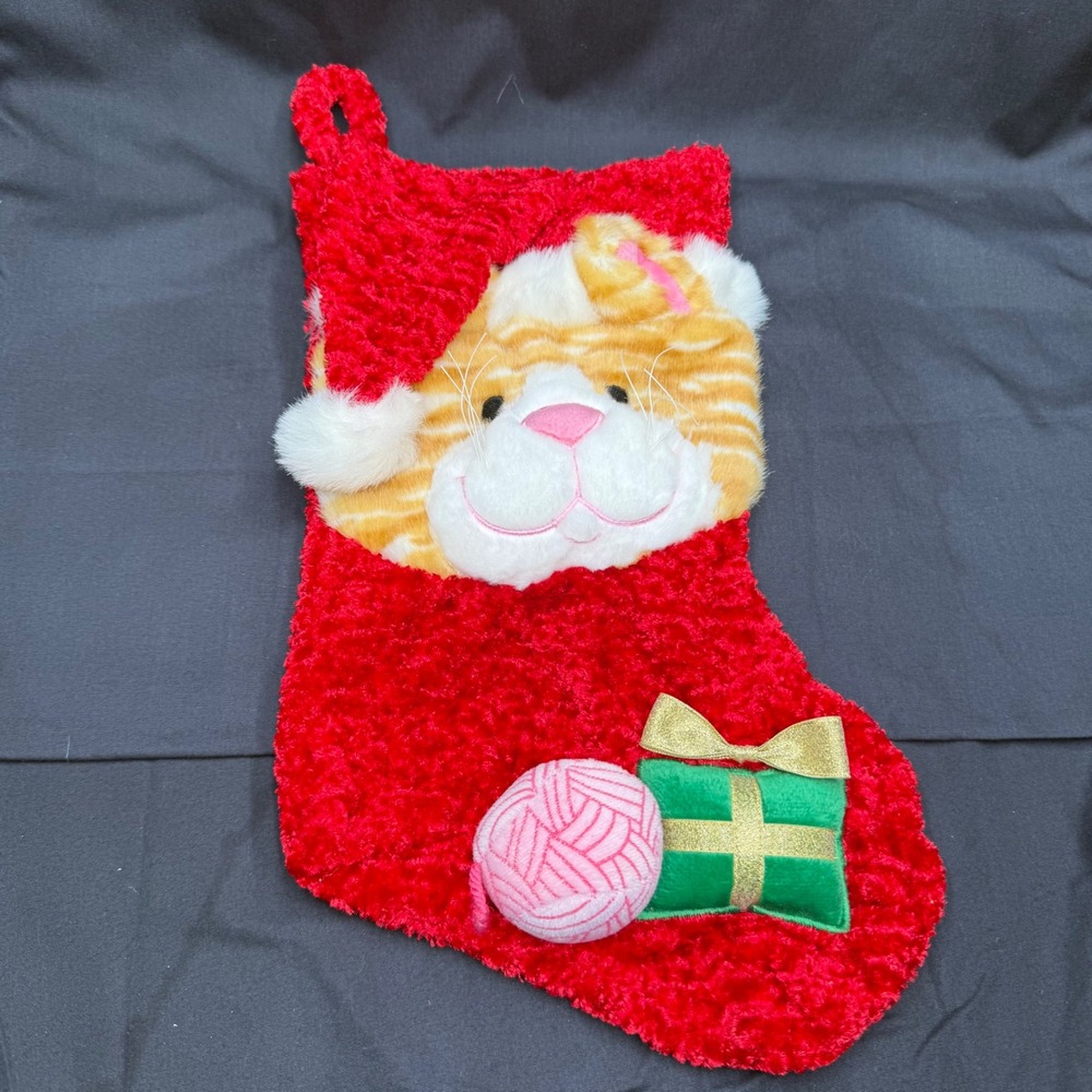 Dan Dee Collectors Choice Orange Tabby Cat Plush Christmas Stocking Red Santa